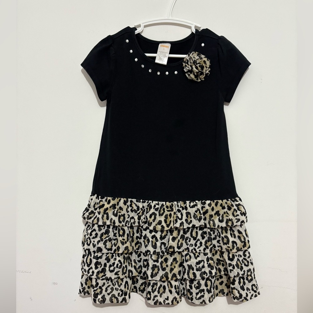 Gymboree Black and Leopard Print Kids Dress Size 5